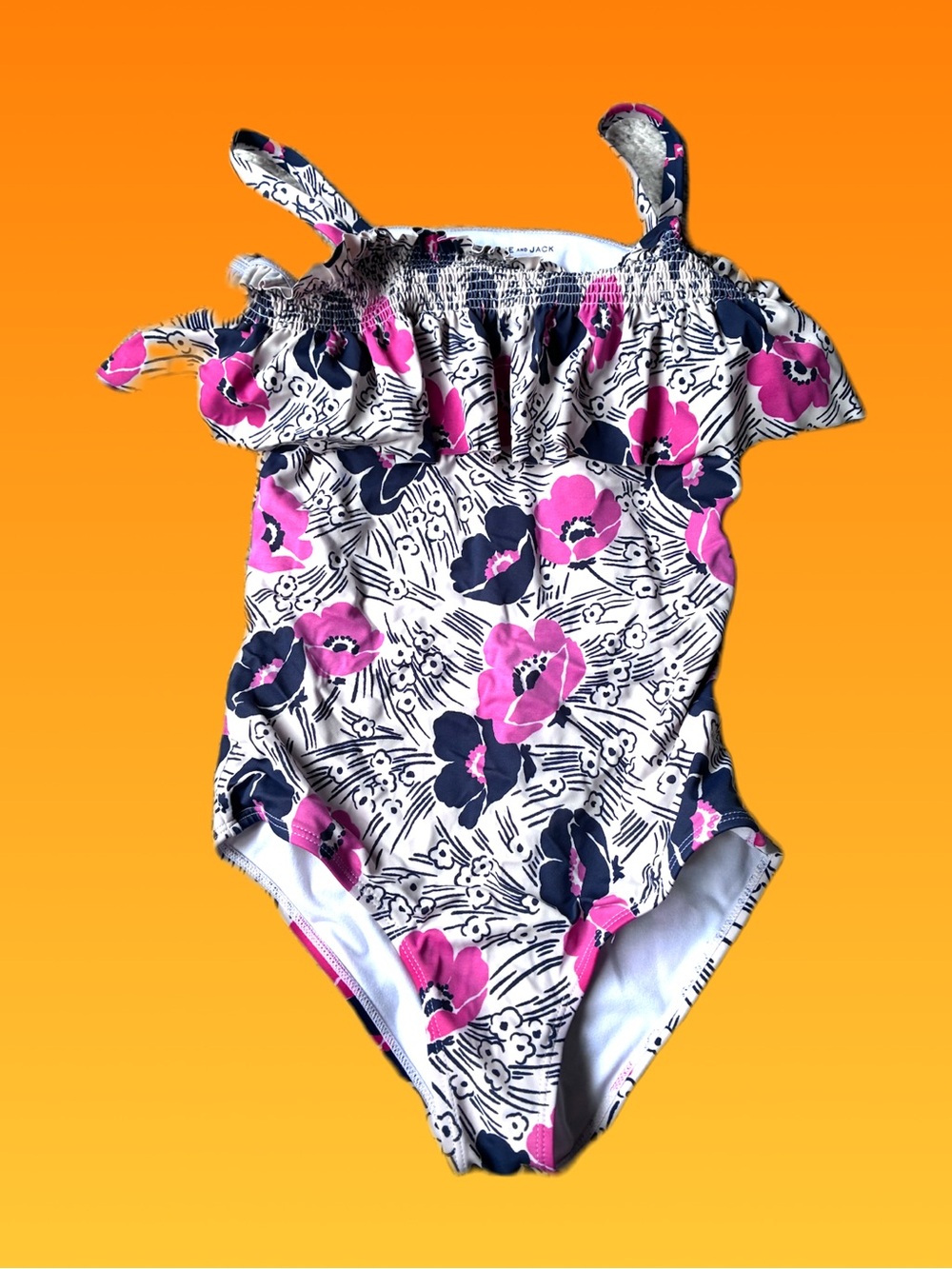 Girls Janie and Jack Pink & Navy Floral One-Piece Swimsuit